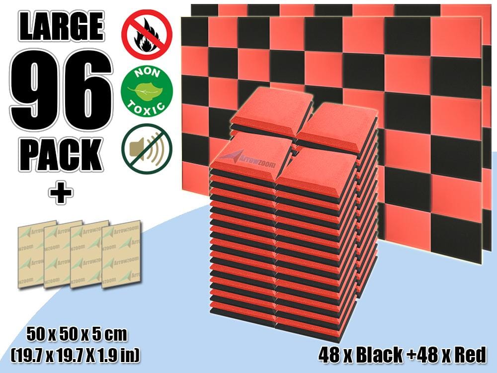 New 96 pcs Black & Red Bundle Flat Bevel Tile Acoustic Panels Sound Absorption Studio Soundproof Foam KK1039
