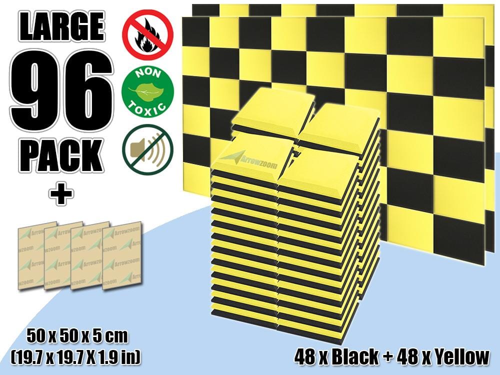 New 96 pcs Black & Yellow Bundle Flat Bevel Tile Acoustic Panels Sound Absorption Studio Soundproof Foam KK1039