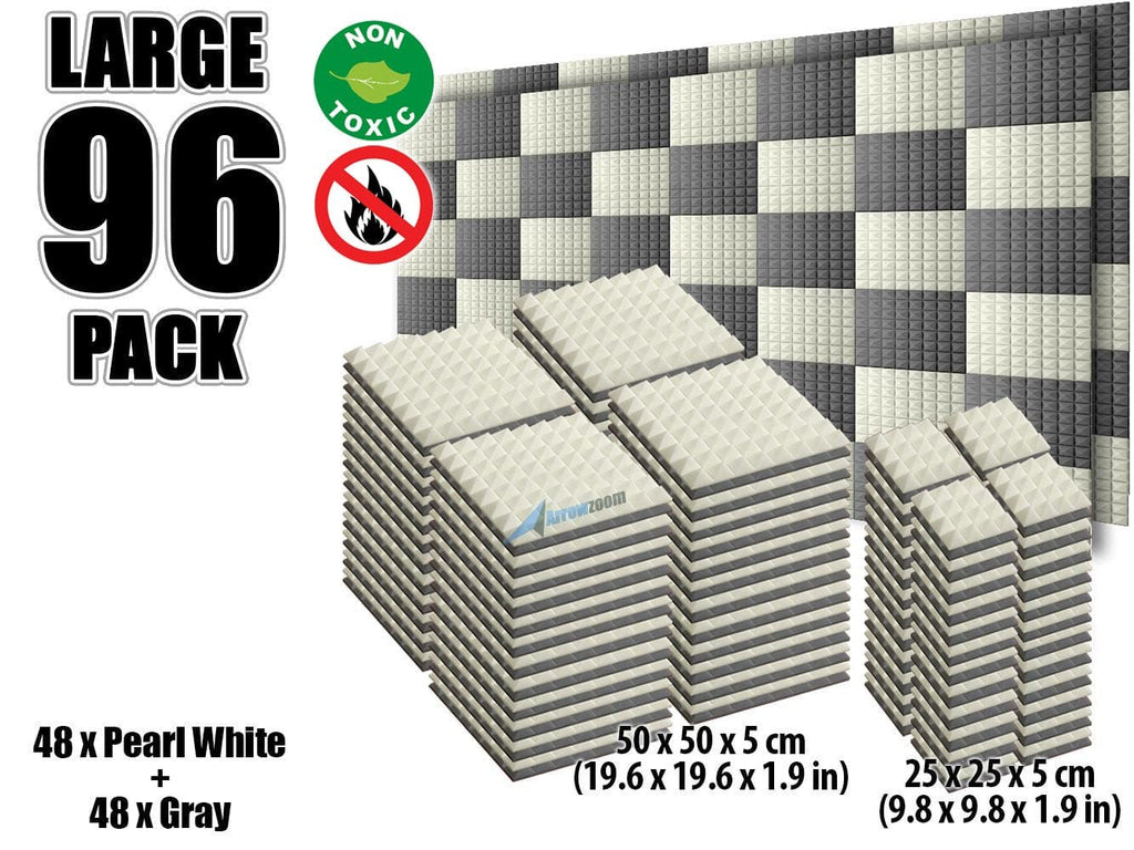 New 96 pcs Pearl White and Gray Bundle Pyramid Tiles Acoustic Panels Sound Absorption Studio Soundproof Foam KK1034