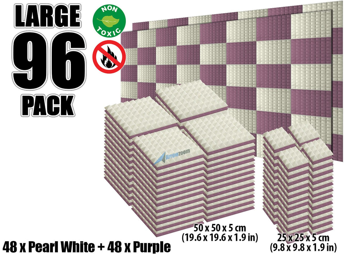 New 96 pcs Pearl White and Purple Bundle Pyramid Tiles Acoustic Panels Sound Absorption Studio Soundproof Foam KK1034
