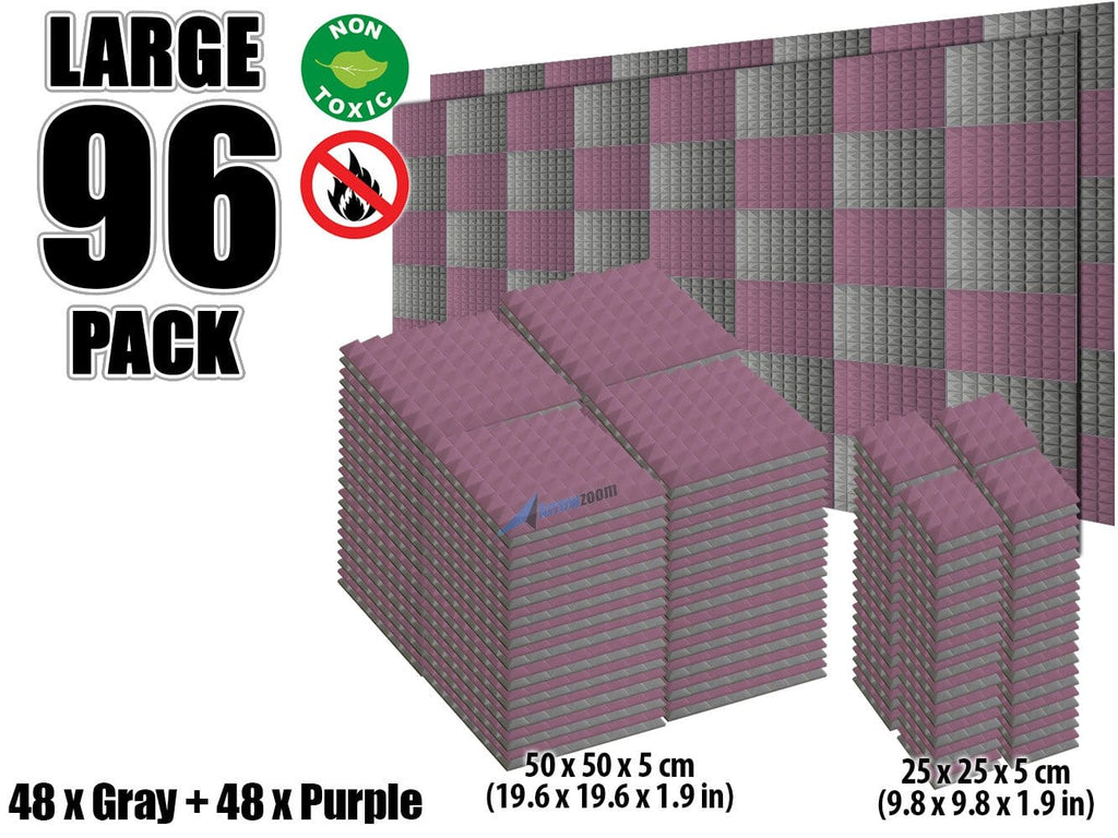 New 96 pcs Purple and Gray Bundle Pyramid Tiles Acoustic Panels Sound Absorption Studio Soundproof Foam KK1034