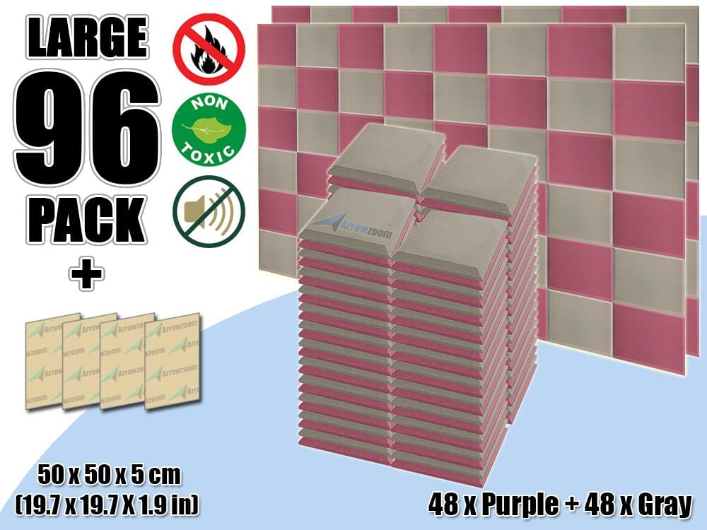 New 96 pcs Purple & Gray Bundle Flat Bevel Tile Acoustic Panels Sound Absorption Studio Soundproof Foam KK1039