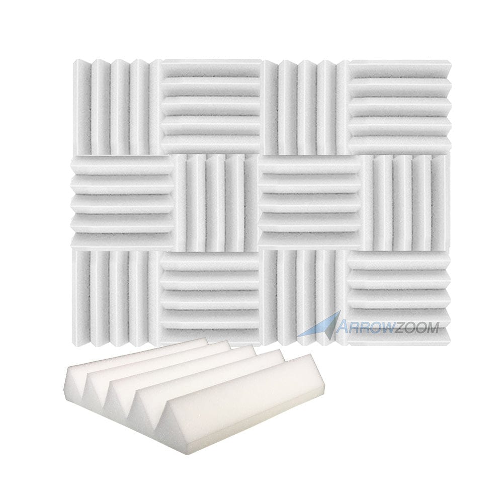 Arrowzoom Acoustic Wedge Tiles Foam - Solid Colors - KK1134 Pearl White / 12 Pieces - 25 x 25 x 5 cm / 10 x 10 x 2in