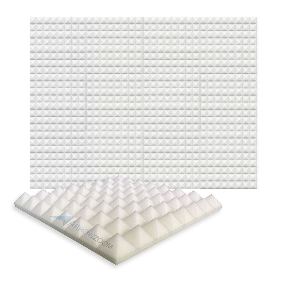 Arrowzoom Acoustic Pyramid Foam Series - Solid Colors - KK1034 Pearl White / 12 Pieces - 50 x 50 x 5 cm / 20 x 20 x 2 in