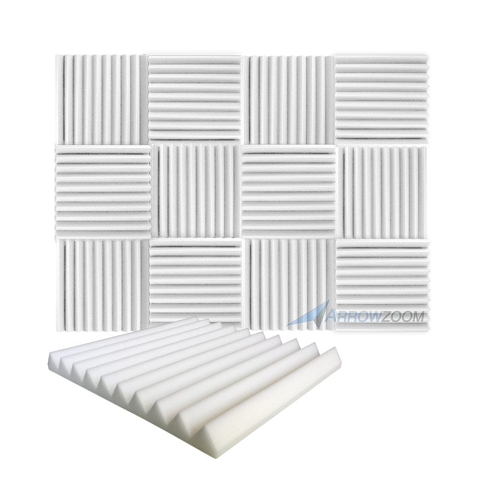 Arrowzoom Acoustic Wedge Tiles Foam - Solid Colors - KK1134 Pearl White / 12 Pieces - 50 x 50 x 5 cm / 20 x 20 x 2 in