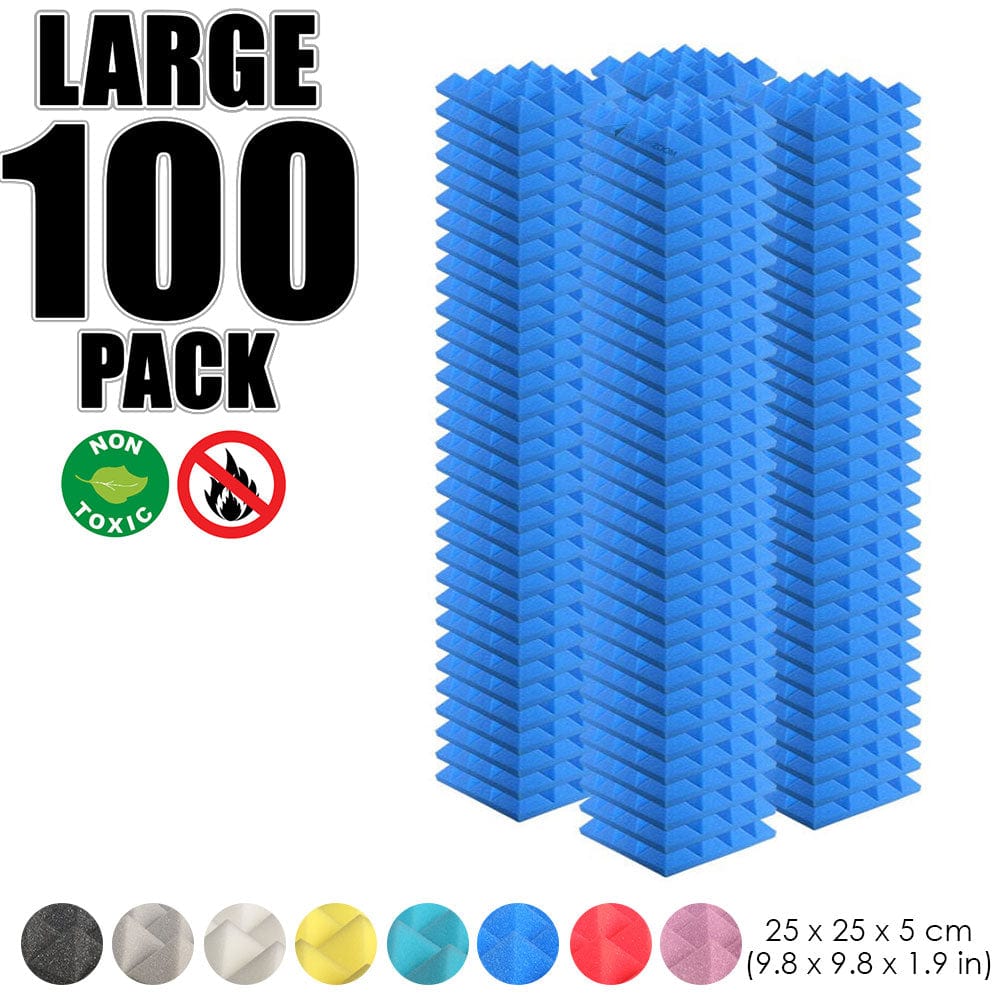 Arrowzoom 100 pcs Bundle Acoustic Foam Pyramid / 100 Pieces - 25 x 25cm / Blue