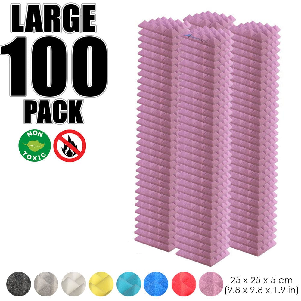Arrowzoom 100 pcs Bundle Acoustic Foam Pyramid / 100 Pieces - 25 x 25cm / Burgundy