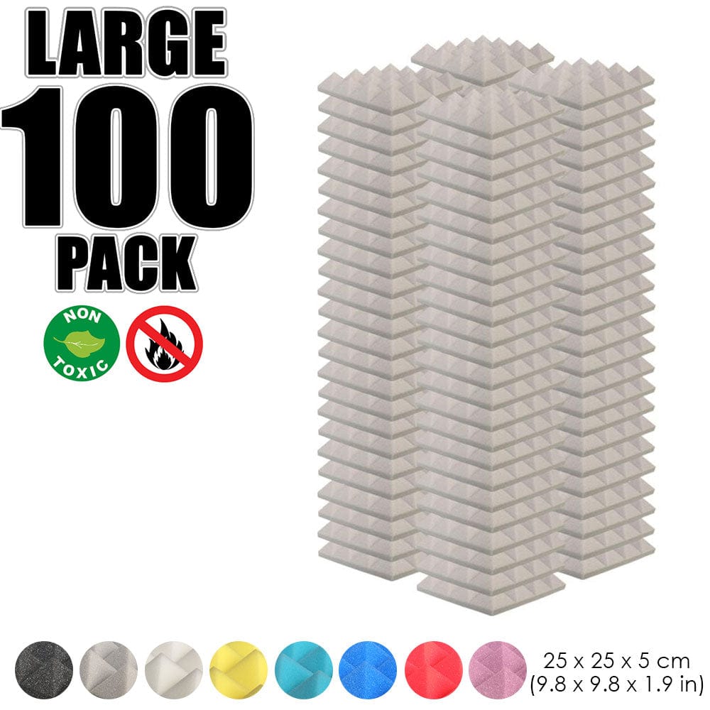 Arrowzoom 100 pcs Bundle Acoustic Foam Pyramid / 100 Pieces - 25 x 25cm / Gray