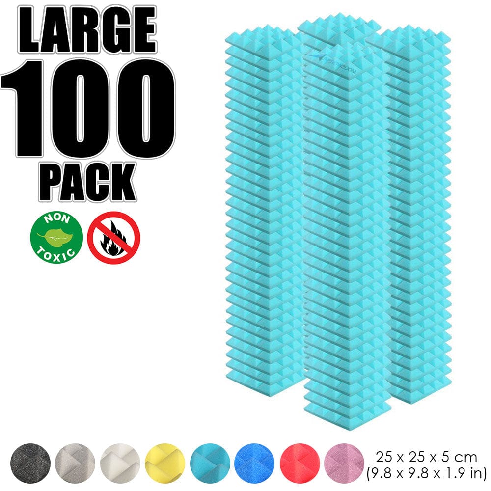 Arrowzoom 100 pcs Bundle Acoustic Foam Pyramid / 100 Pieces - 25 x 25cm / Light Blue