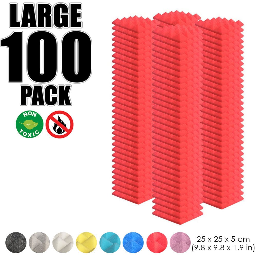 Arrowzoom 100 pcs Bundle Acoustic Foam Pyramid / 100 Pieces - 25 x 25cm / Red