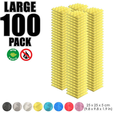 Arrowzoom 100 pcs Bundle Acoustic Foam Pyramid / 100 Pieces - 25 x 25cm / Yellow