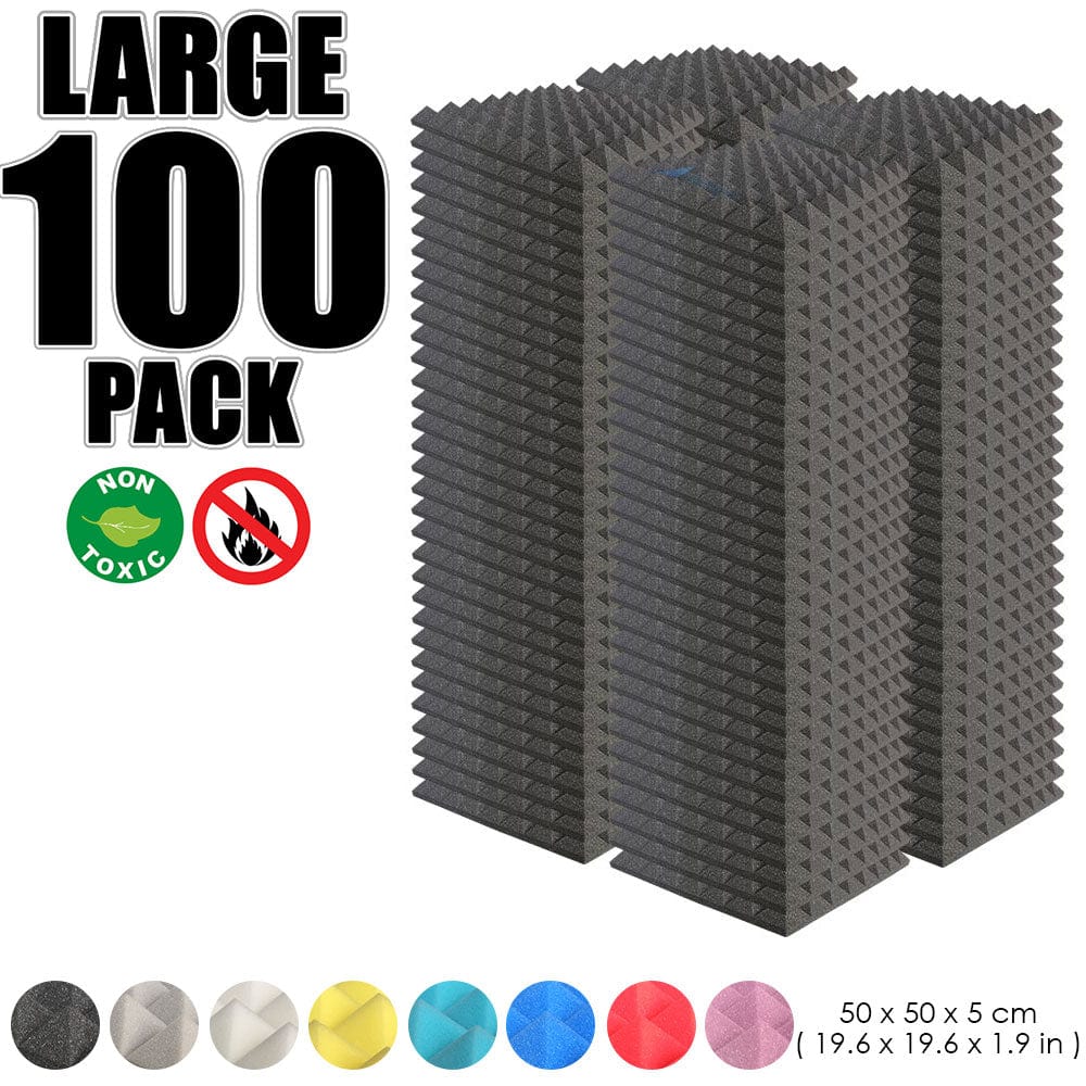 Arrowzoom 100 pcs Bundle Acoustic Foam Pyramid / 100 Pieces - 50 x 50cm / Black