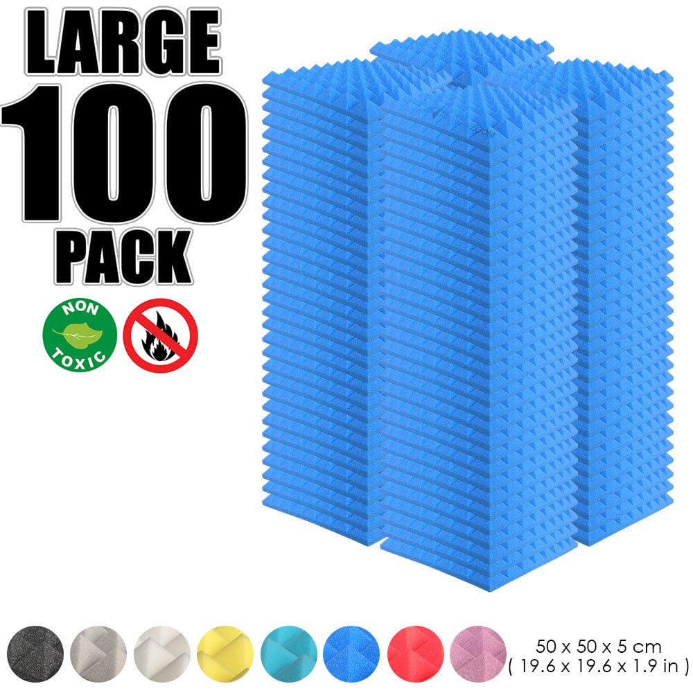Arrowzoom 100 pcs Bundle Acoustic Foam Pyramid / 100 Pieces - 50 x 50cm / Blue