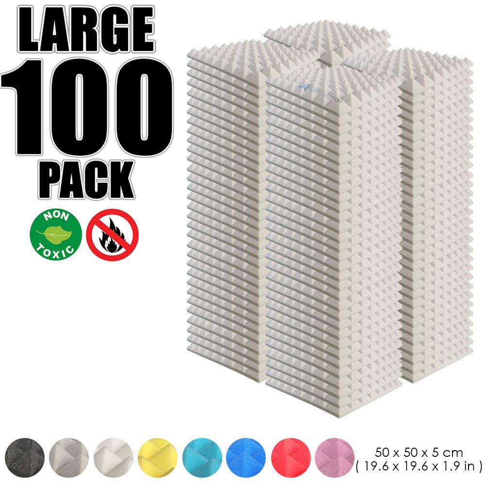 Arrowzoom 100 pcs Bundle Acoustic Foam Pyramid / 100 Pieces - 50 x 50cm / Gray