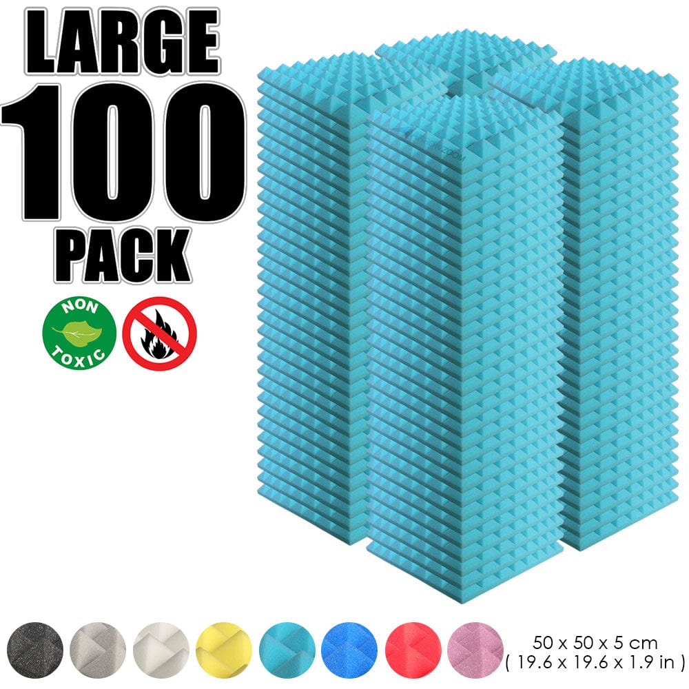 Arrowzoom 100 pcs Bundle Acoustic Foam Pyramid / 100 Pieces - 50 x 50cm / Light Blue