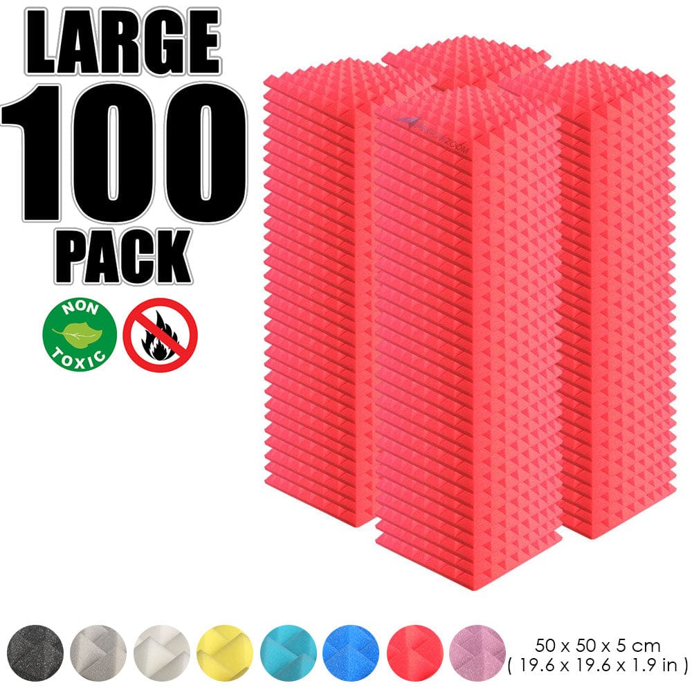 Arrowzoom 100 pcs Bundle Acoustic Foam Pyramid / 100 Pieces - 50 x 50cm / Red