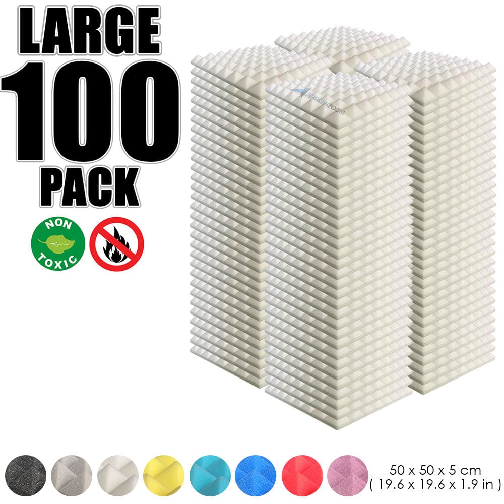 Arrowzoom 100 pcs Bundle Acoustic Foam Pyramid / 100 Pieces - 50 x 50cm / White