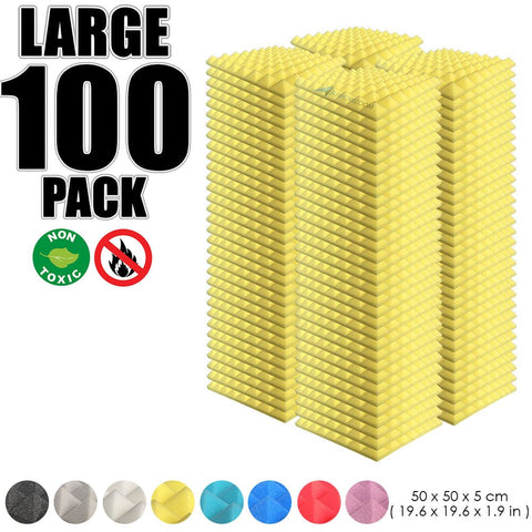 Arrowzoom 100 pcs Bundle Acoustic Foam Pyramid / 100 Pieces - 50 x 50cm / Yellow