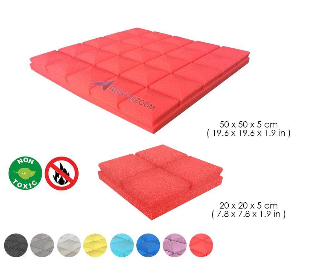 Arrowzoom Acoustic Hemisphere Grid Foam - Solid Colors - KK1040 Red / 1 Piece - 20 X 20 X 5cm / 7.8 X 7.8 X 1.9 in