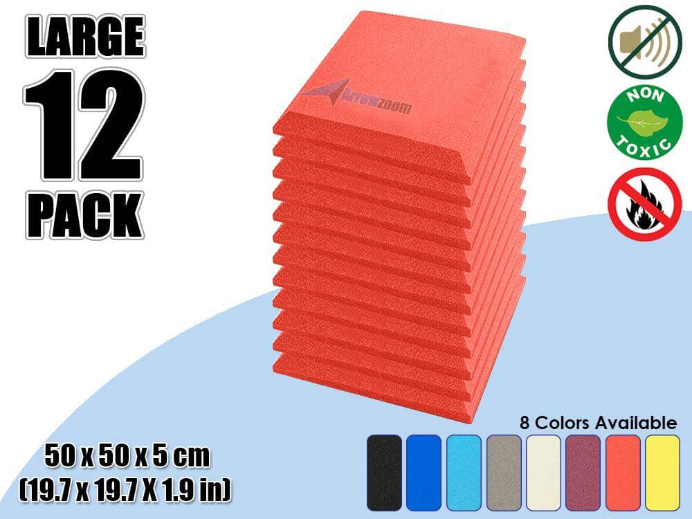 Arrowzoom Acoustic Panel Flat Bevel Tile - Solid Colors - KK1039 Red / 12 Piece -50 x 50 x 5 cm / 20 x 20 x 2 in