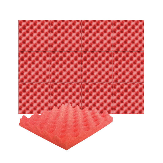 Arrowzoom Acoustic Eggcrate Foam - Solid Colors - KK1052 Red / 12 Pieces - 25 x 25 x 3 cm / 10x10x2 in