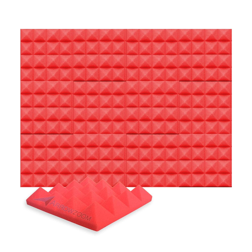 Arrowzoom Acoustic Pyramid Foam Series - Solid Colors - KK1034 Red / 12 Pieces - 25 x 25 x 5 cm/ 10 x 10 x 2in