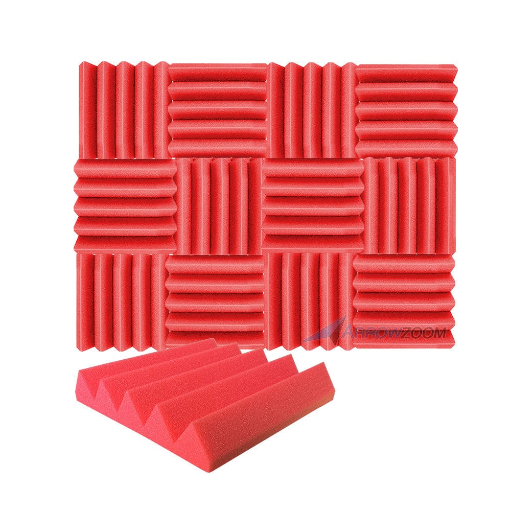 Arrowzoom Acoustic Wedge Tiles Foam - Solid Colors - KK1134 Red / 12 Pieces - 25 x 25 x 5 cm / 10 x 10 x 2in