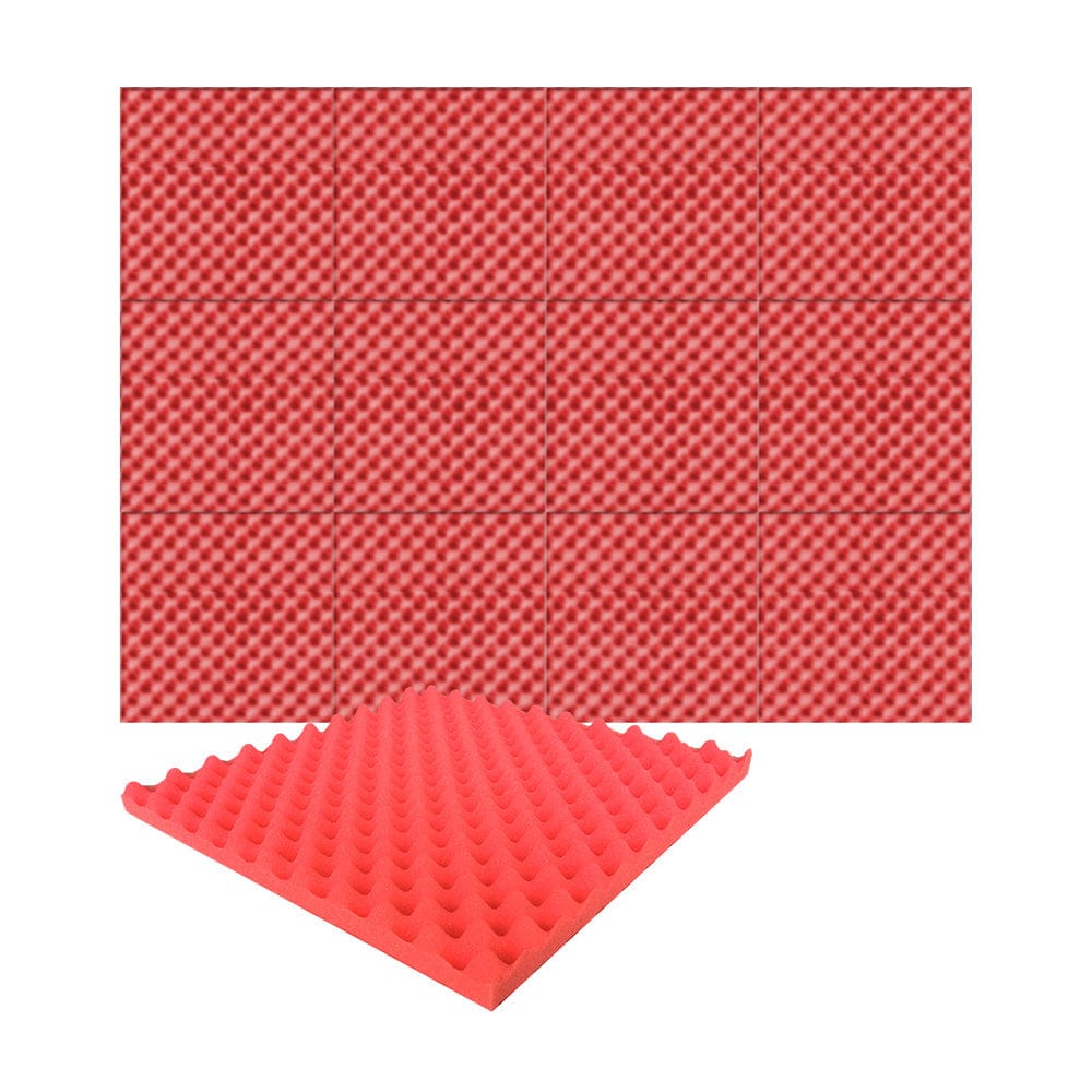 Arrowzoom Acoustic Eggcrate Foam - Solid Colors - KK1052 Red / 12 Pieces - 50 x 50 x 3 cm/ 20x20x2 in