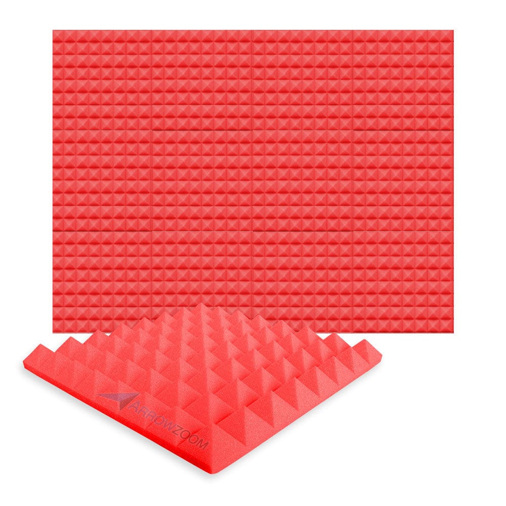 Arrowzoom Acoustic Pyramid Foam Series - Solid Colors - KK1034 Red / 12 Pieces - 50 x 50 x 5 cm / 20 x 20 x 2 in