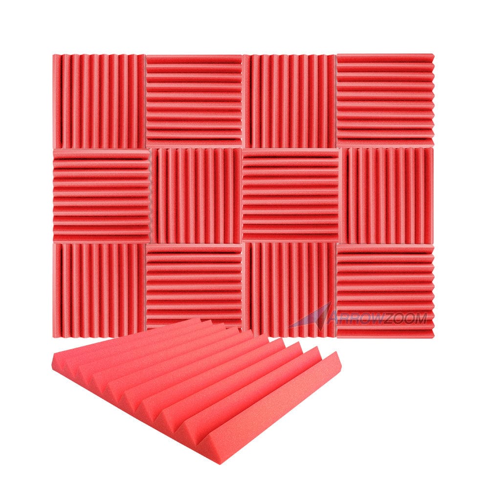 Arrowzoom Acoustic Wedge Tiles Foam - Solid Colors - KK1134 Red / 12 Pieces - 50 x 50 x 5 cm / 20 x 20 x 2 in