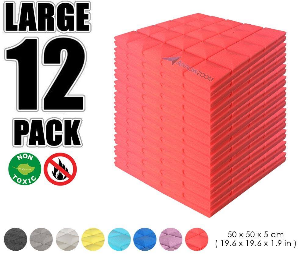 Arrowzoom Acoustic Hemisphere Grid Foam - Solid Colors - KK1040 Red / 12 Pieces - 50 X 50 X 5cm / 19.6 X 19.6 X 1.9 in