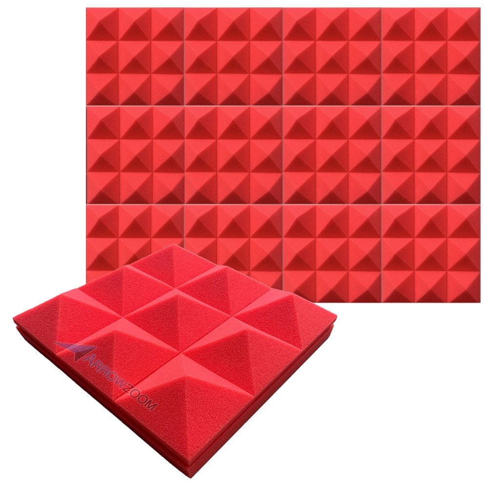 Arrowzoom™ PRO Series Soundproof Foam - Pyramid Plus - KK1194 Red / 12 pieces