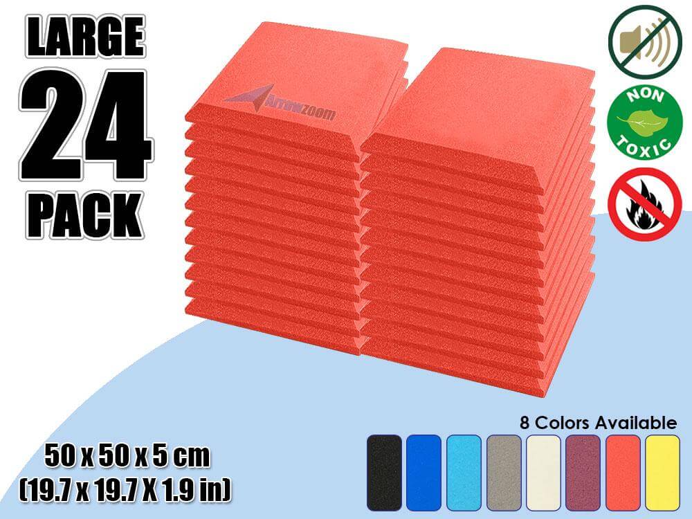 Arrowzoom Acoustic Panel Flat Bevel Tile - Solid Colors - KK1039 Red / 24 Piece -50 x 50 x 5 cm / 20 x 20 x 2 in