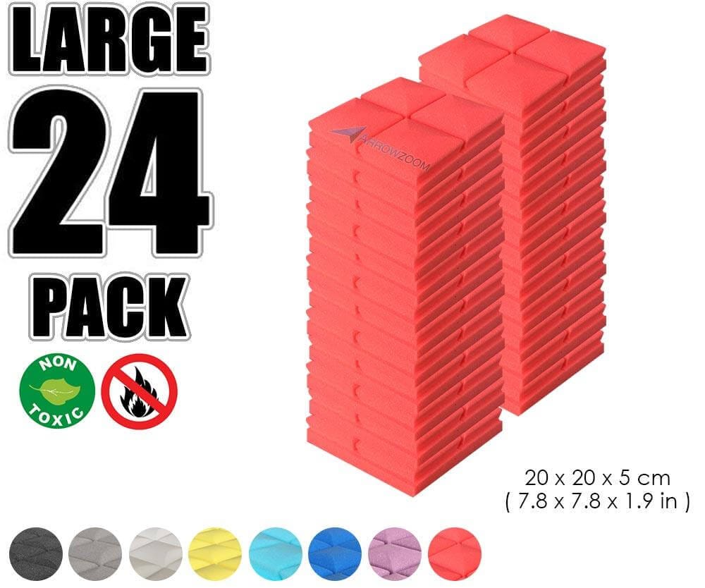 Arrowzoom Acoustic Hemisphere Grid Foam - Solid Colors - KK1040 Red / 24 Pieces - 20 X 20 X 5cm / 7.8 X 7.8 X 1.9 in