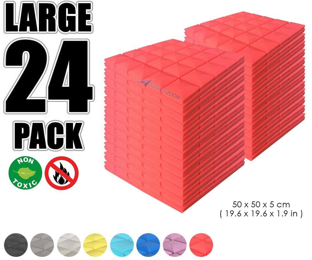 Arrowzoom Acoustic Hemisphere Grid Foam - Solid Colors - KK1040 Red / 24 Pieces - 50 X 50 X 5cm / 19.6 X 19.6 X 1.9 in