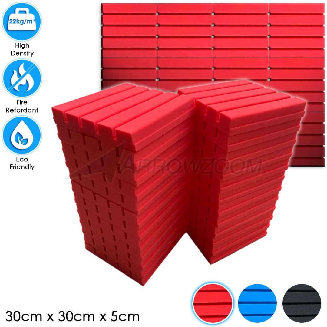 Arrowzoom™ PRO Series Soundproof Foam - Flat Wedge Pro - KK1198 Red / 24 pieces