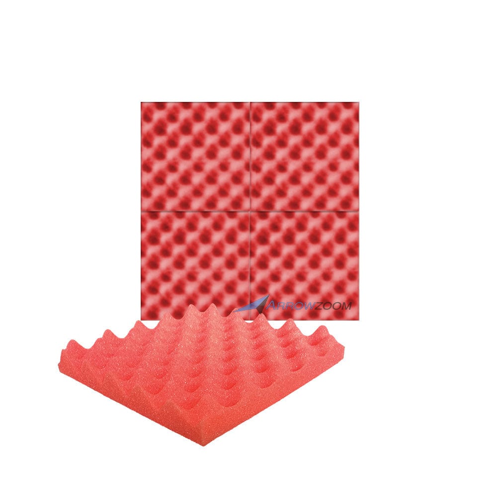 New 4 Pcs Bundle Egg Crate Convoluted Acoustic Tile Panels Sound Absorption Studio Soundproof Foam KK1052 Red / 25 X 25 X 3 cm (9.8 X 9.8 X 1.1 in)