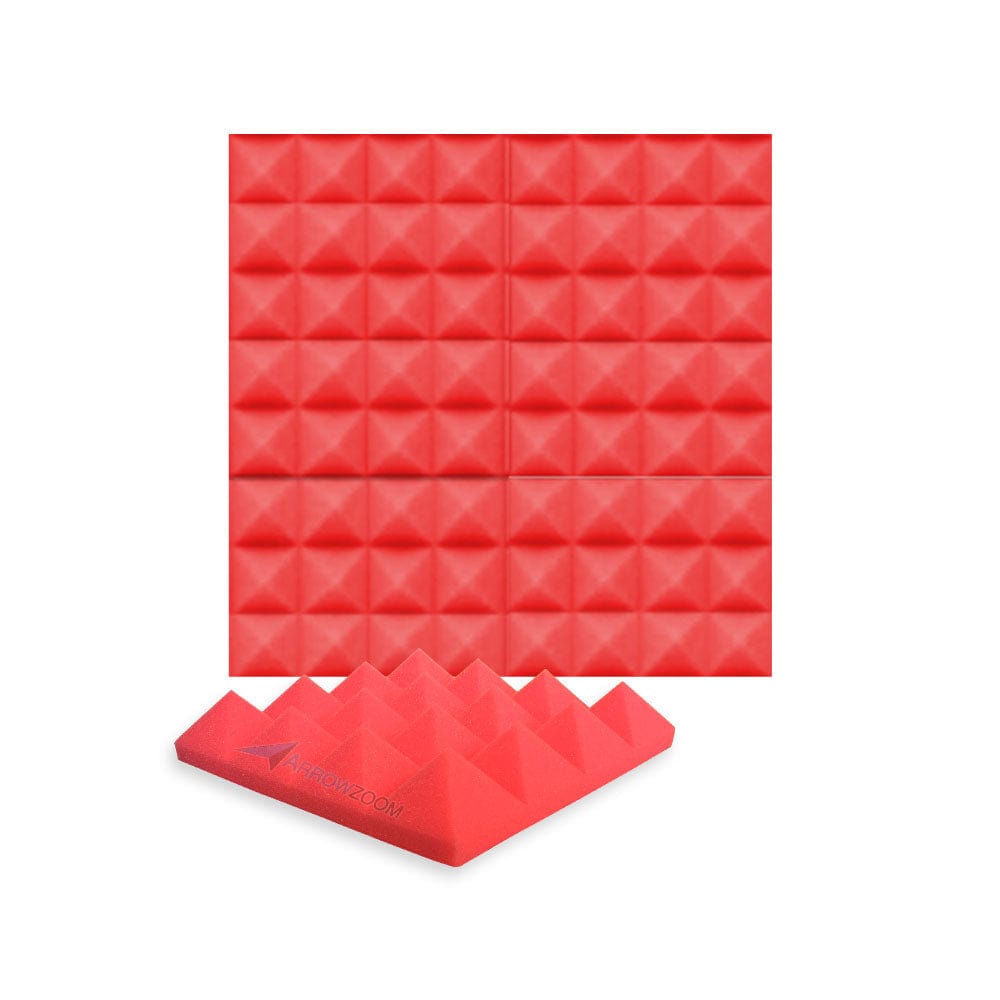 New 4 pcs Bundle Pyramid Tiles Acoustic Panels Sound Absorption Studio Soundproof Foam 8 Colors KK1034 Red / 25 X 25 X 5cm (9.8 X 9.8 X 1.9in)