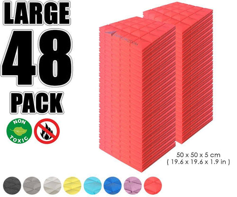 Arrowzoom Acoustic Hemisphere Grid Foam - Solid Colors - KK1040 Red / 48 Pieces - 50 X 50 X 5cm / 19.6 X 19.6 X 1.9 in