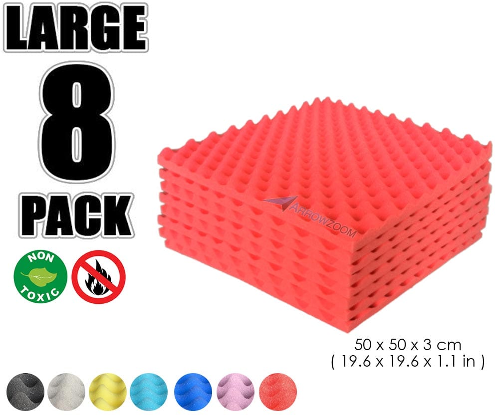 New 8 Pcs Bundle Egg Crate Convoluted Acoustic Tile Panels Sound Absorption Studio Soundproof Foam 8 Colors KK1052 Red / 50 X 50 X 3 cm (19.7 X 19.7 X 1.1 in)