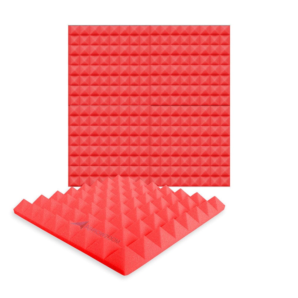 New 4 pcs Bundle Pyramid Tiles Acoustic Panels Sound Absorption Studio Soundproof Foam 8 Colors KK1034 Red / 50 X 50 X 5cm (19.6 X 19.6 X 1.9)