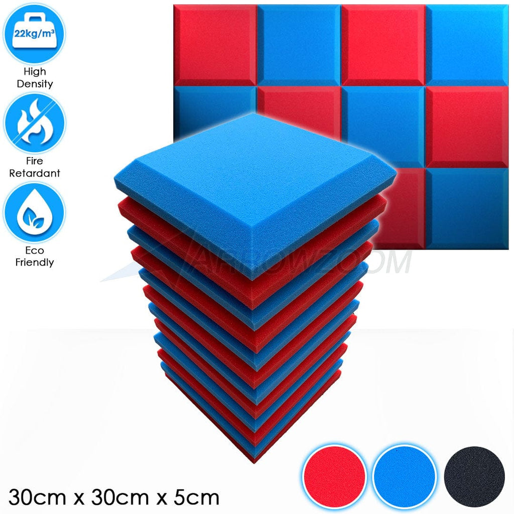 Arrowzoom™ PRO Series Soundproof Foam - Flat Bevel Pro - KK1196 Red & Blue / 12 pieces