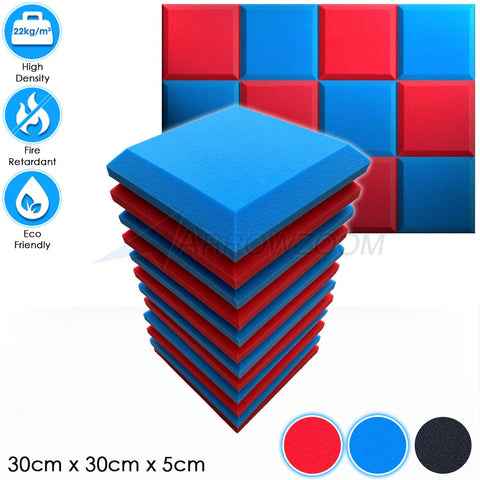 Arrowzoom™ PRO Series Soundproof Foam - Flat Bevel Pro - KK1196 Red & Blue / 12 pieces