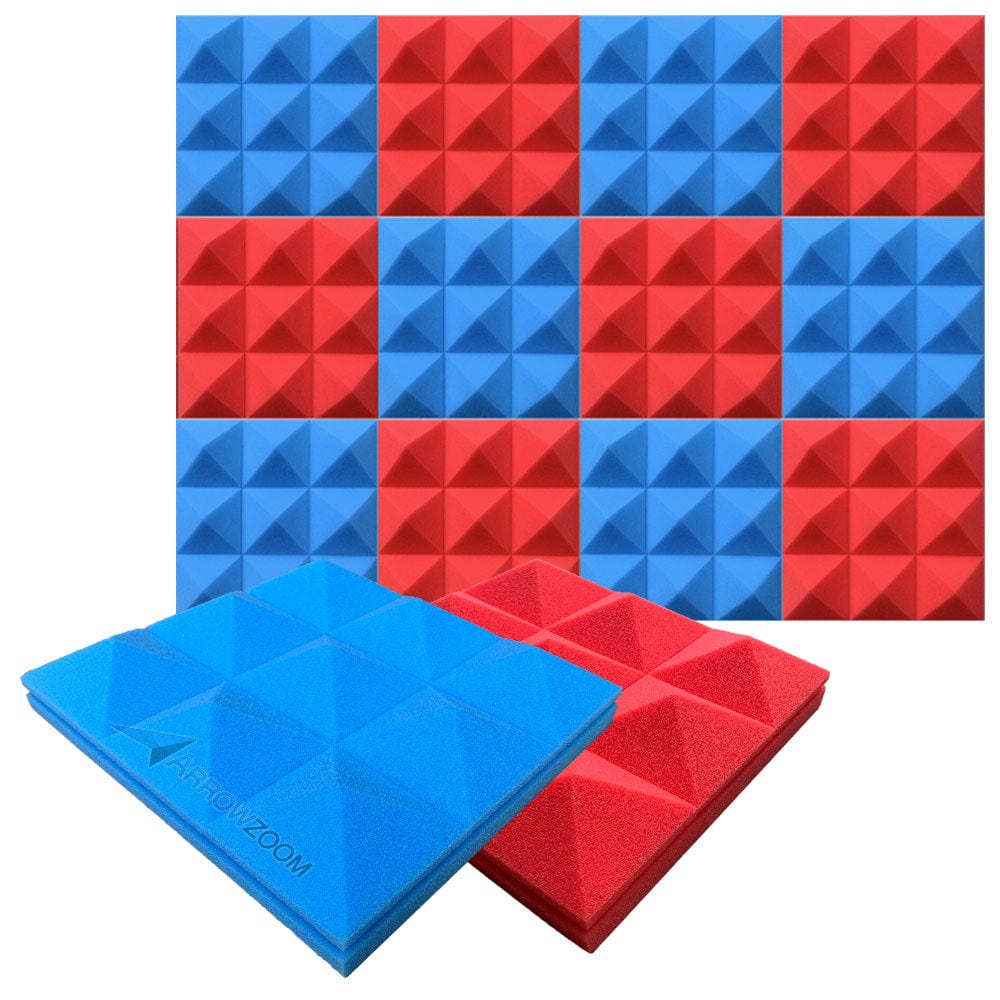 Arrowzoom™ PRO Series Soundproof Foam - Pyramid Plus - KK1194 Red & Blue / 12 pieces