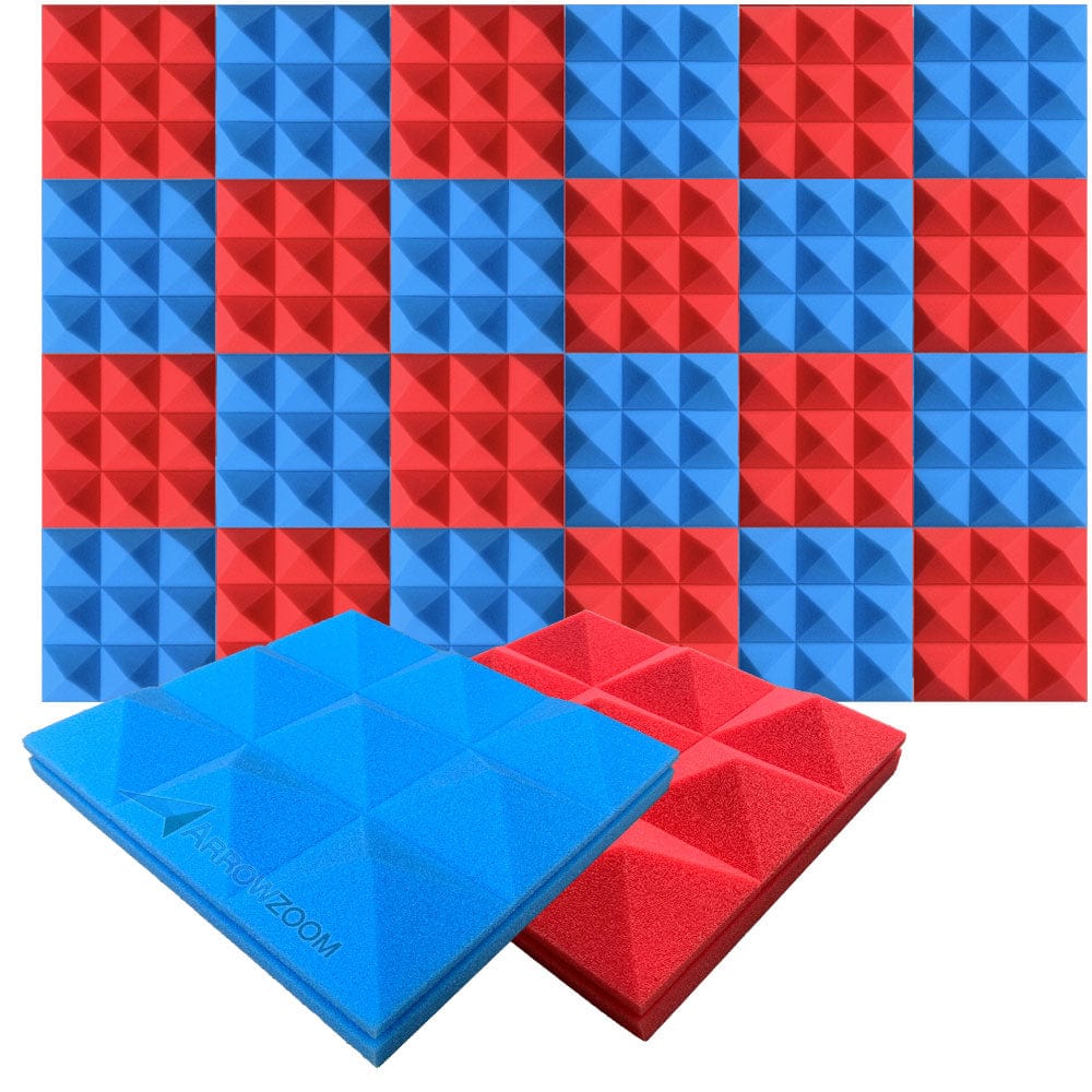 Arrowzoom™ PRO Series Soundproof Foam - Pyramid Plus - KK1194 Red & Blue / 24 pieces
