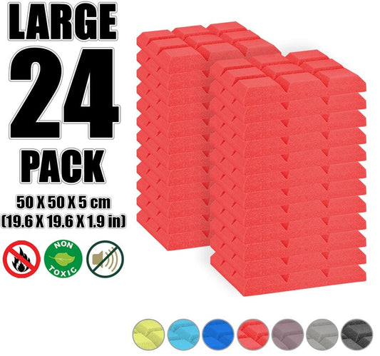 New 24 pcs Bundle Bevel Grid Type Acoustic Panels Sound Absorption Studio Soundproof Foam 7 Colors KK1046 Red