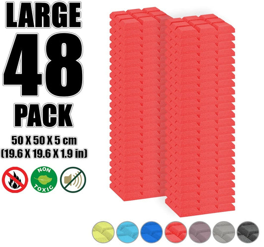 New 48 pcs Bundle Bevel Grid Type Acoustic Panels Sound Absorption Studio Soundproof Foam 7 Colors KK1046 Red