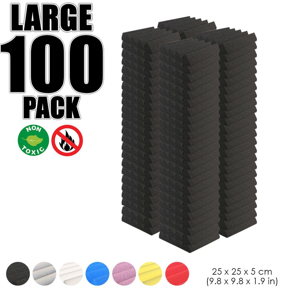 Arrowzoom 100 pcs Bundle Acoustic Foam Wedge / 100 Pieces - 25 x 25cm / Black