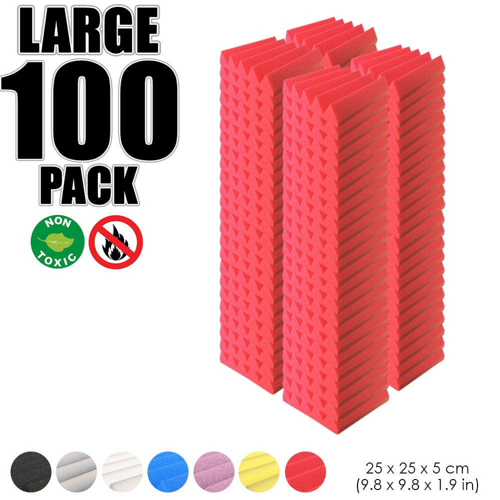 Arrowzoom 100 pcs Bundle Acoustic Foam Wedge / 100 Pieces - 25 x 25cm / Red