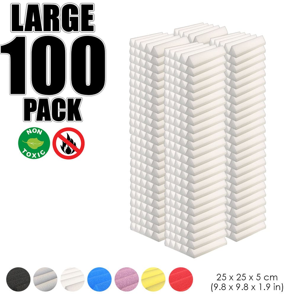 Arrowzoom 100 pcs Bundle Acoustic Foam Wedge / 100 Pieces - 25 x 25cm / White